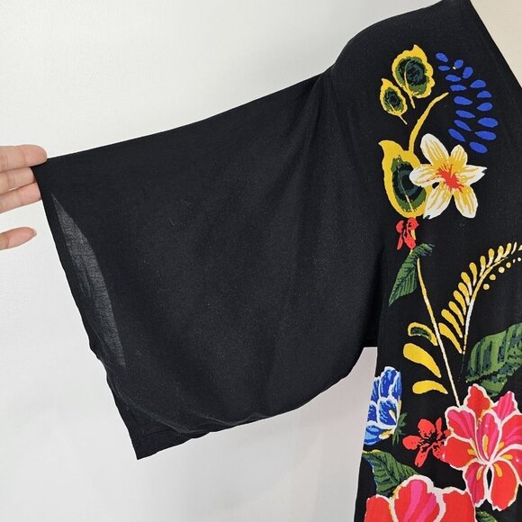 Flying Tomato Duster Womens Size Small Medium Maxi Kimono Black Floral Boho - Picture 7 of 11